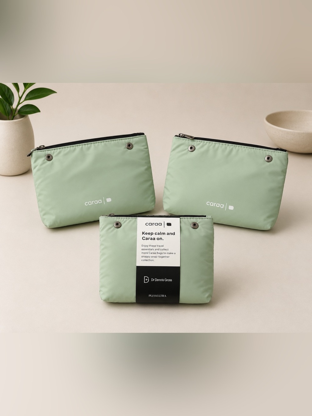 3 x JetBlue Mint CARAA Travel Accessory Bag Snappy Snap - One Set of Amenities